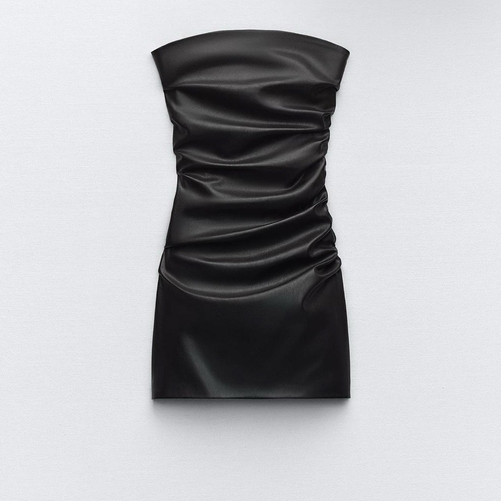 Zara black mini tube dress faux leather size large NWT